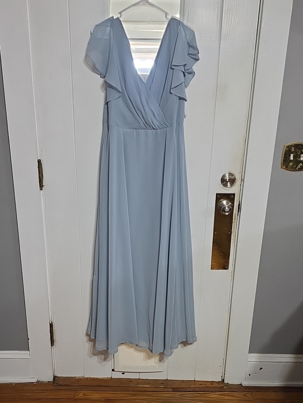 Celebrate DB Studio Women's Formal Dress Light Blue Maxi Cap Sleeves Sz 14 READ